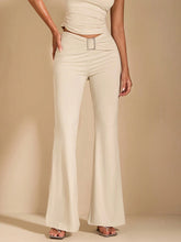 DEEP NECK CROP TOP AND SQUARE EMBELLISHED PLEATED FLARE PANTS